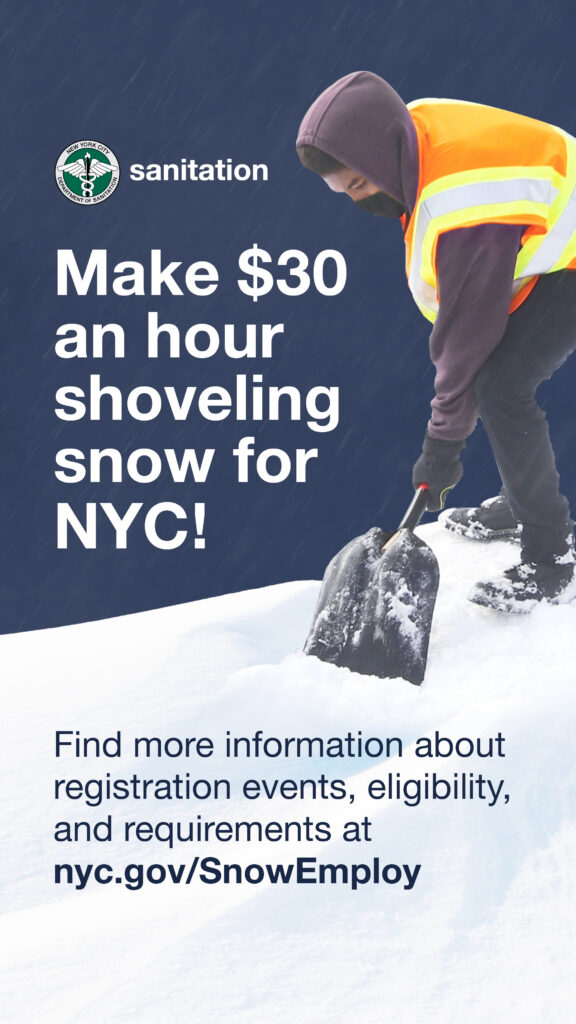 Earn $30/Hour Emergency Snow Shoveling with NYC Sanitation